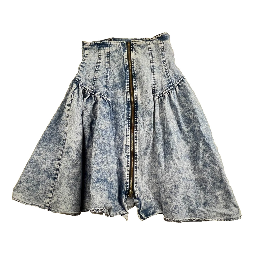Cristina Skirt Size 9 Vintage Acid Wash 80s 90s Full Aline Full Front Zip